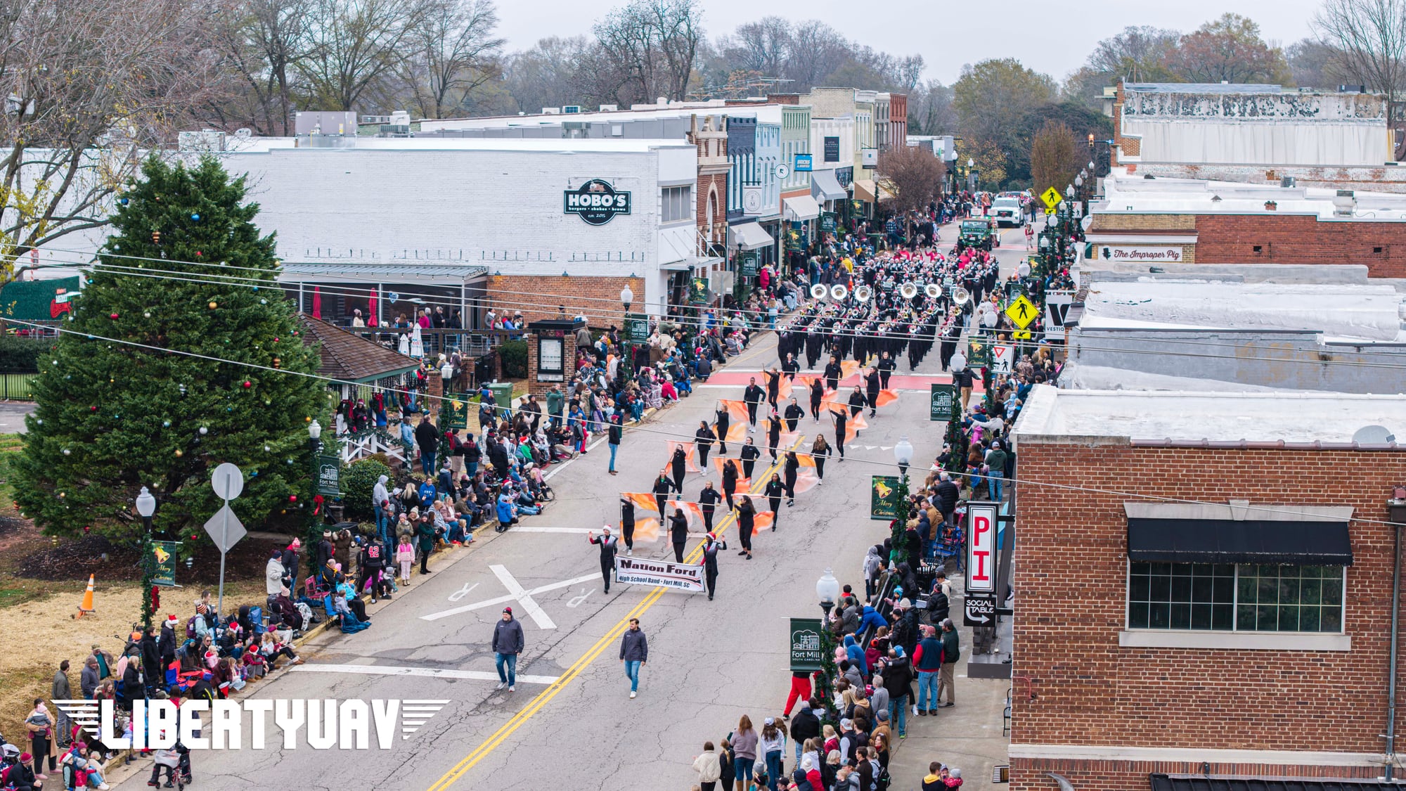 Fort Mill Christmas Parade proceeding through downtown Fort Mill, South Carolina